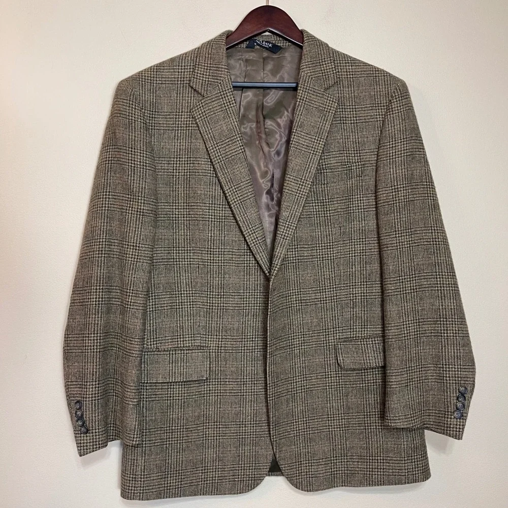 Jos A Bank Mens 43R Brown Plaid 100% Camel Hair 2B‎ Sport Coat Blazer
